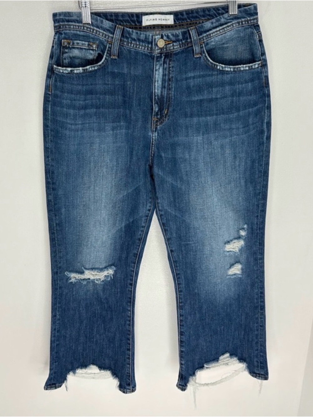 Flying Monkey Medium Blue Distressed Cropped Jeans size 29